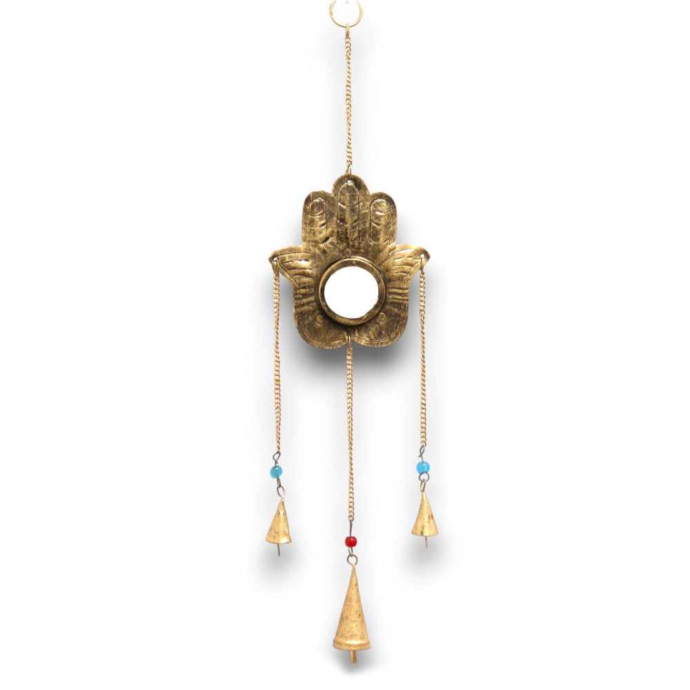 Hamsa  Mirror 3 Bell Indian Chimes Small