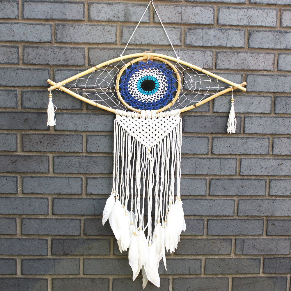 Macrame Evil Eye Blue/White/Black Protection Dream Catcher Large