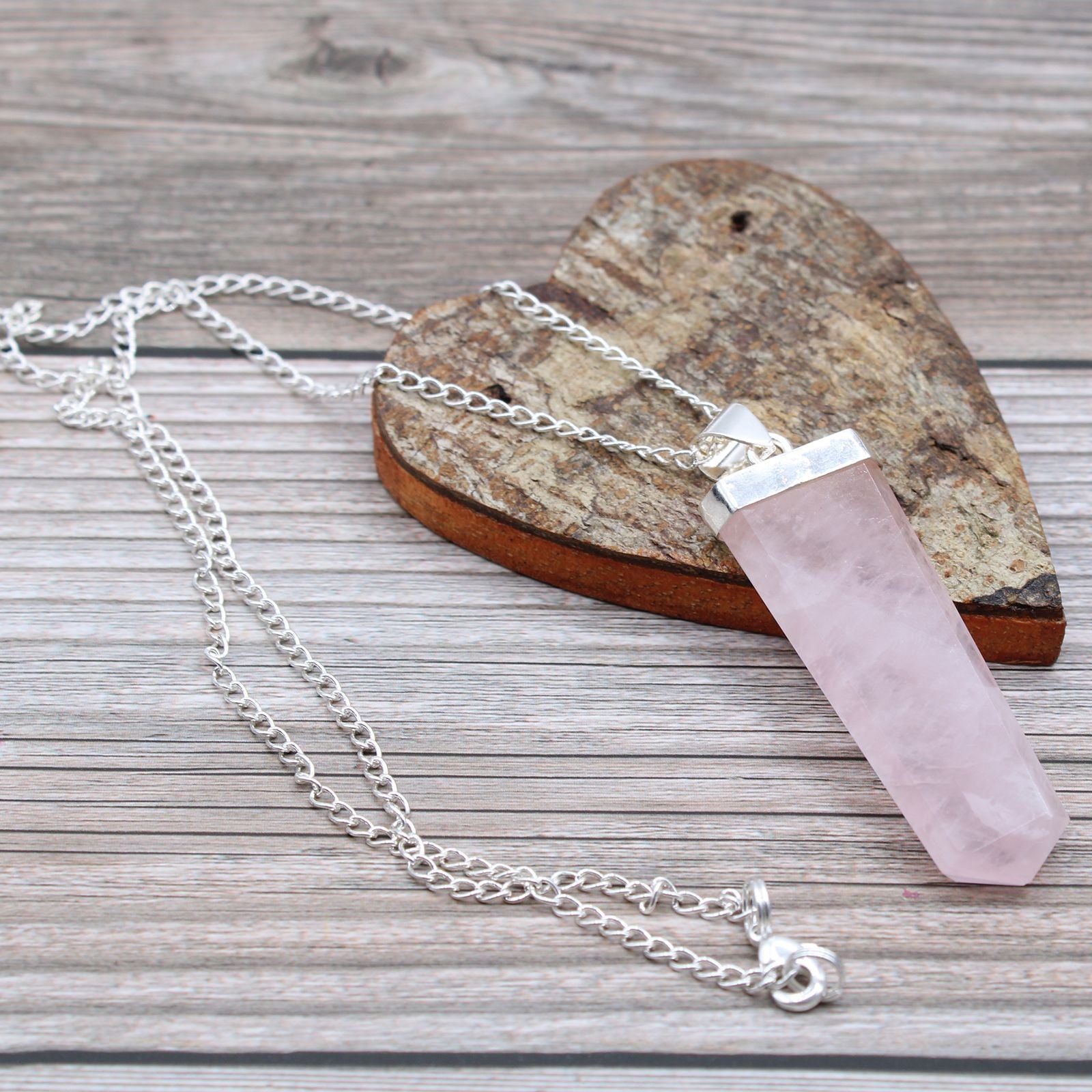 Rose Quartz Gemstone Flat Pencil Pendant