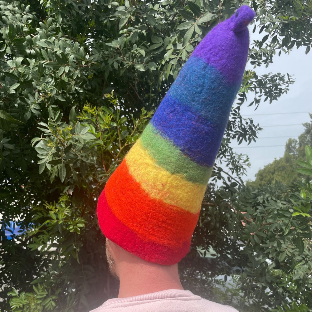 Rainbow Felted Sauna Wizard Hat