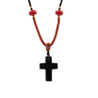 Black Agate Cross Cord Necklace Gemstone Pendant