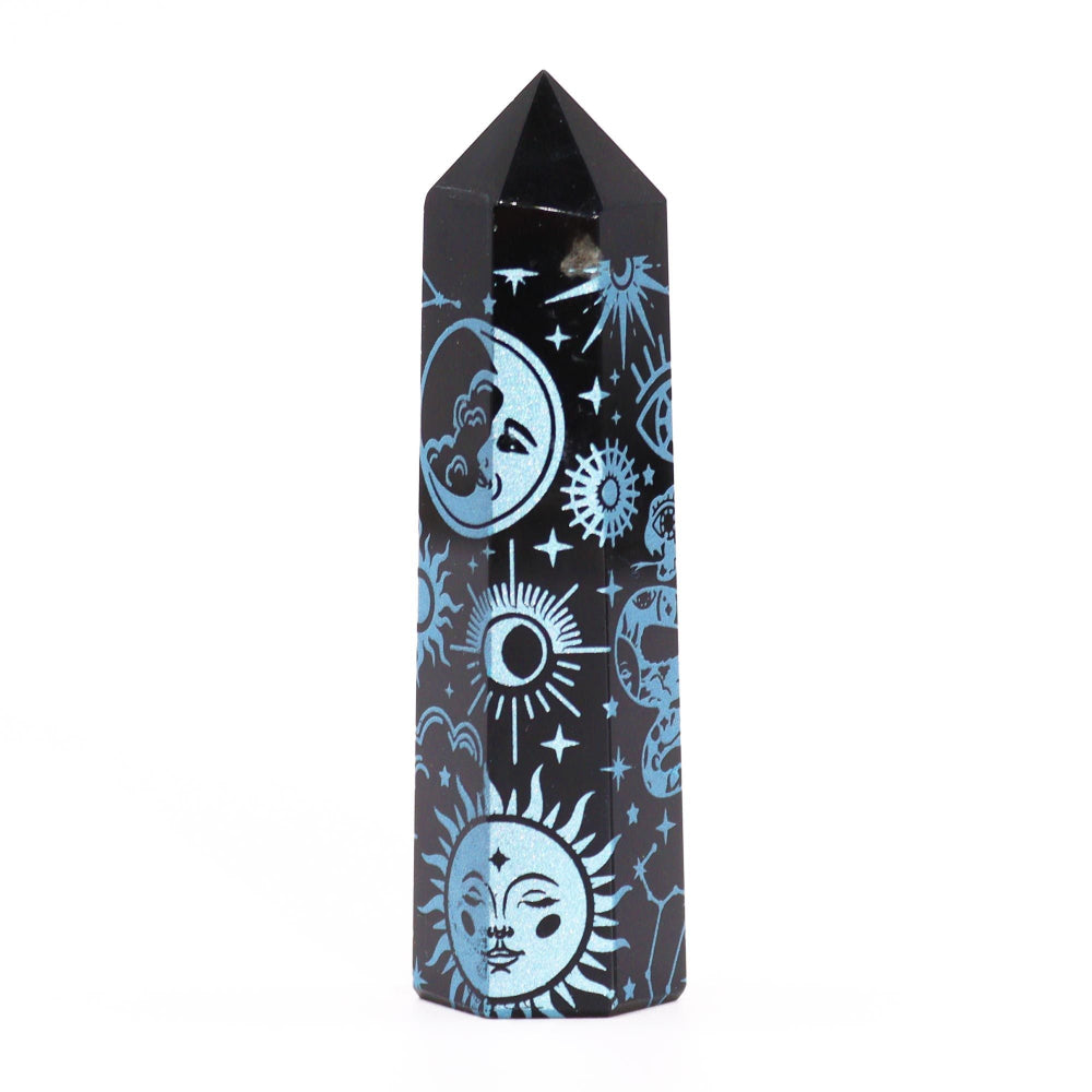 Mystic Story Sky Blue Black Obsidian Point
