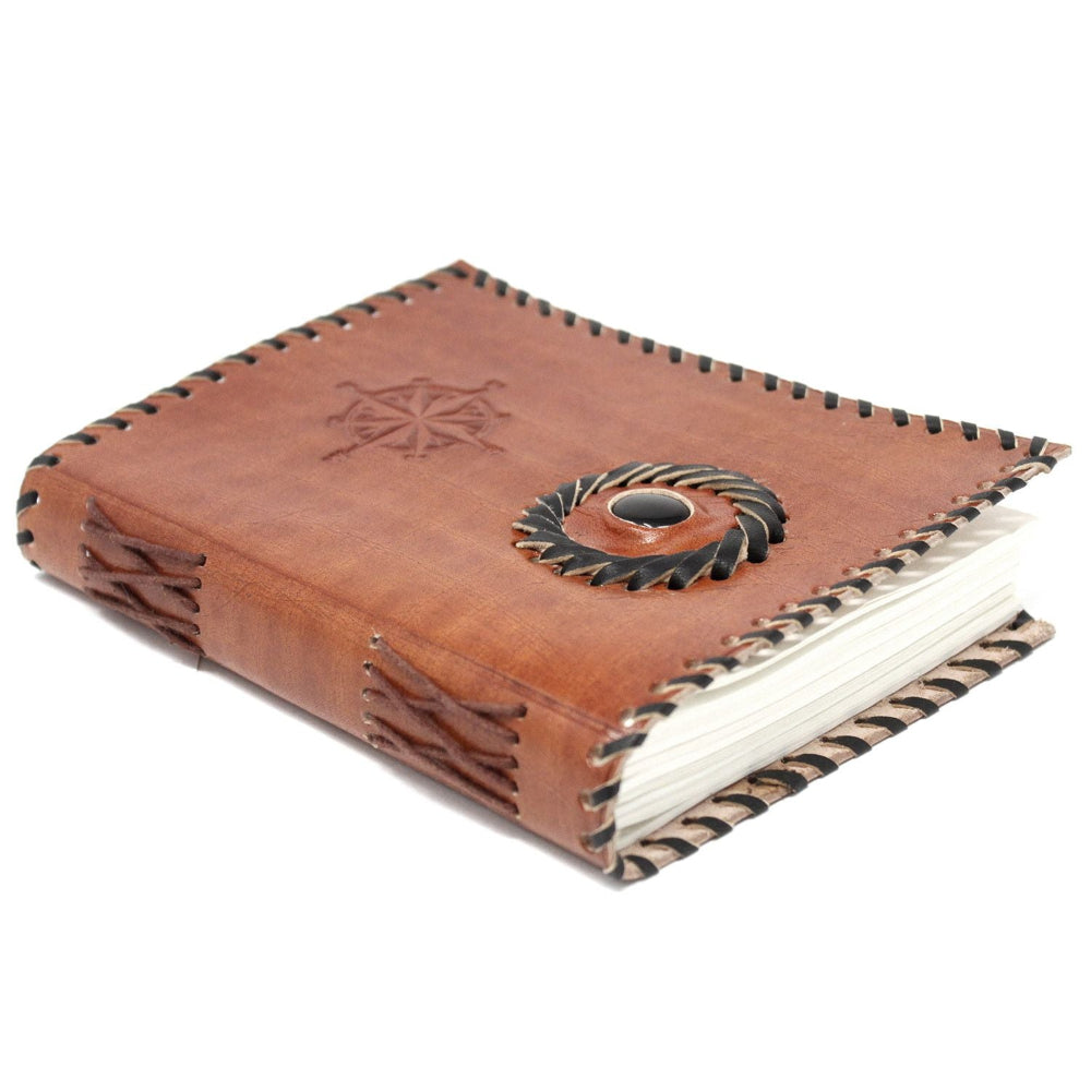 Leather Black Onyx & Compass Notebook (7x5")