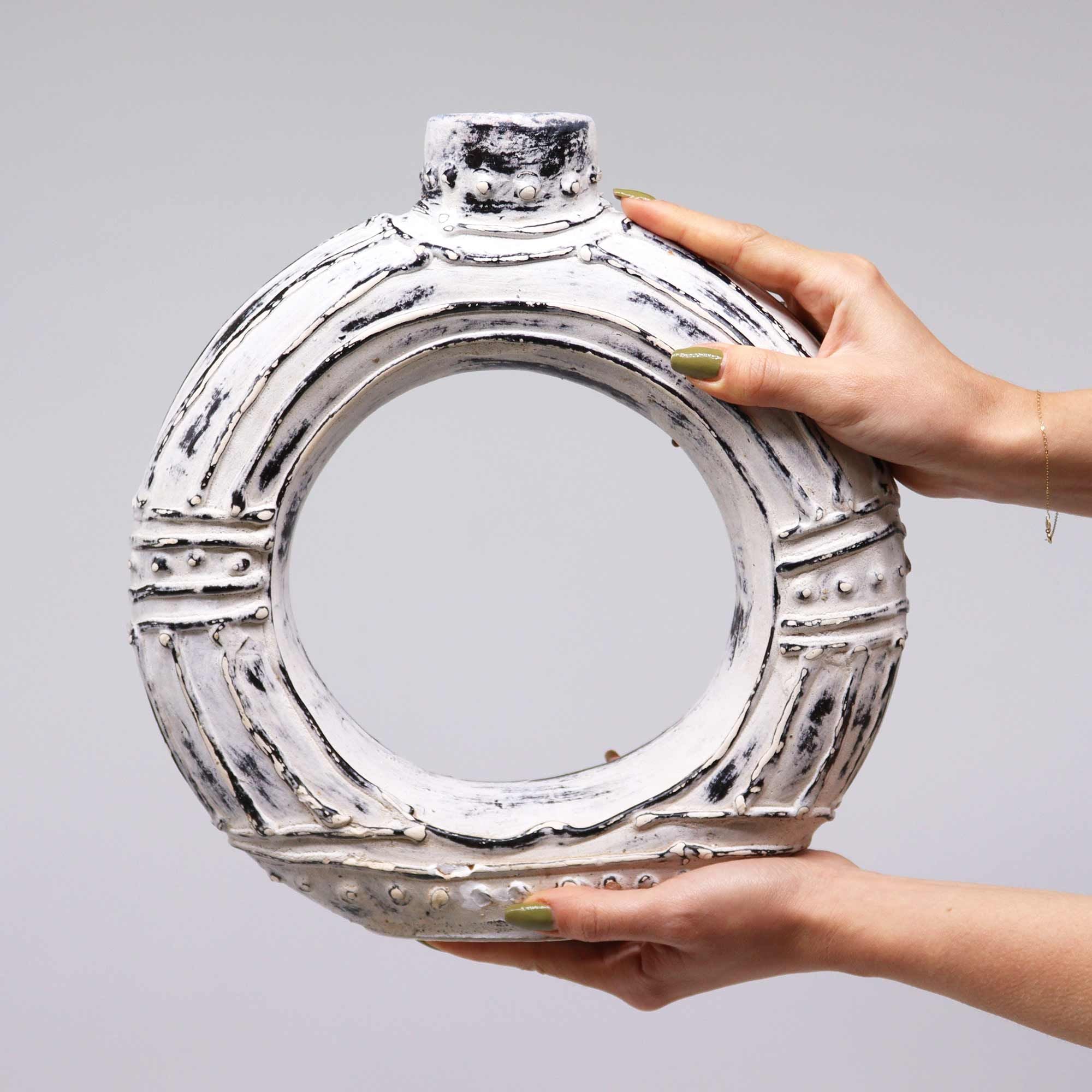 Cream Round Donut Shaped Vase  30cm