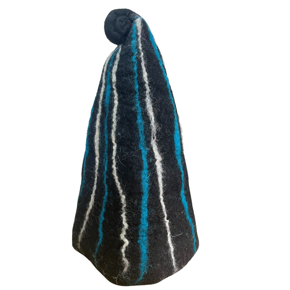 Black Blue Streaks Felted Sauna Wizard Hat