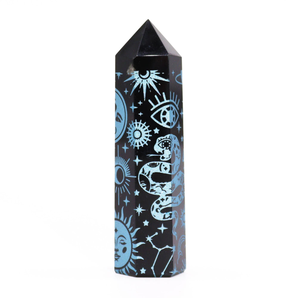 Mystic Story Sky Blue Black Obsidian Point