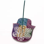 7 Chakra Soapstone Large Hamsa Incense Holder