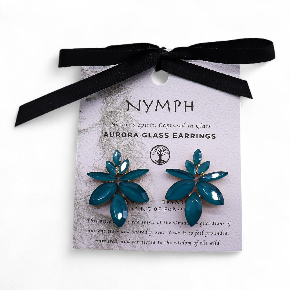 Teal Green Flower Vintage Glass Earrings