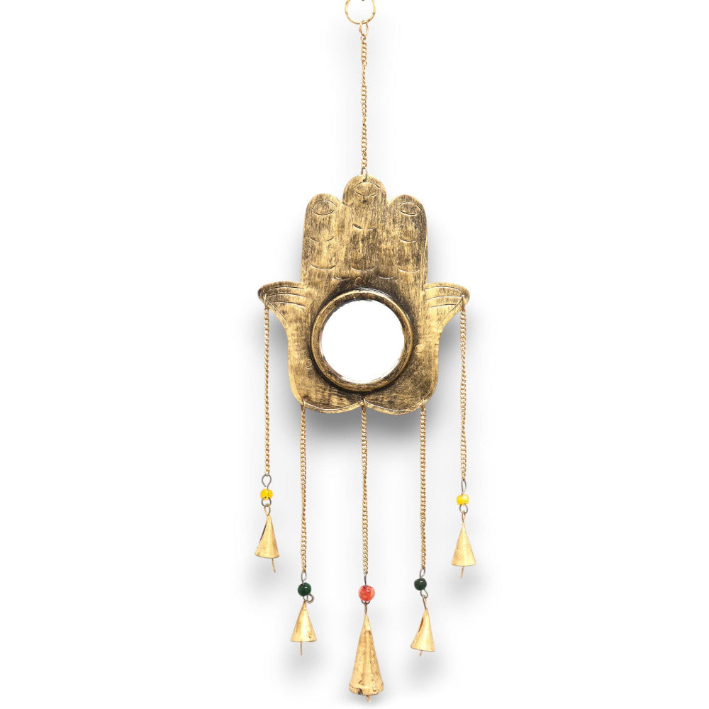 Hamsa Large Mirror 5 Bells Indian Chime