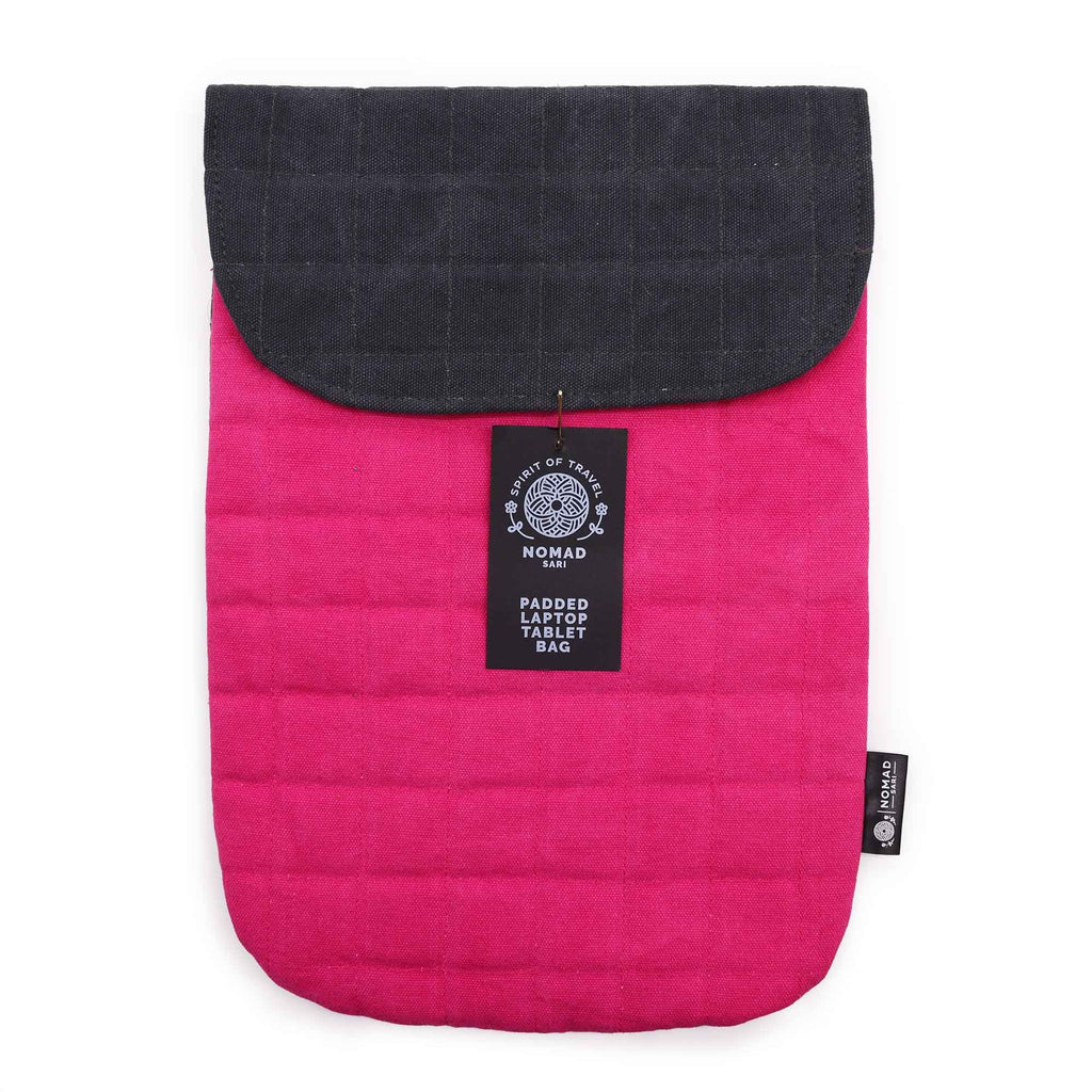 Shocking Pink Stonewash Laptop Padded Pouch  14oz