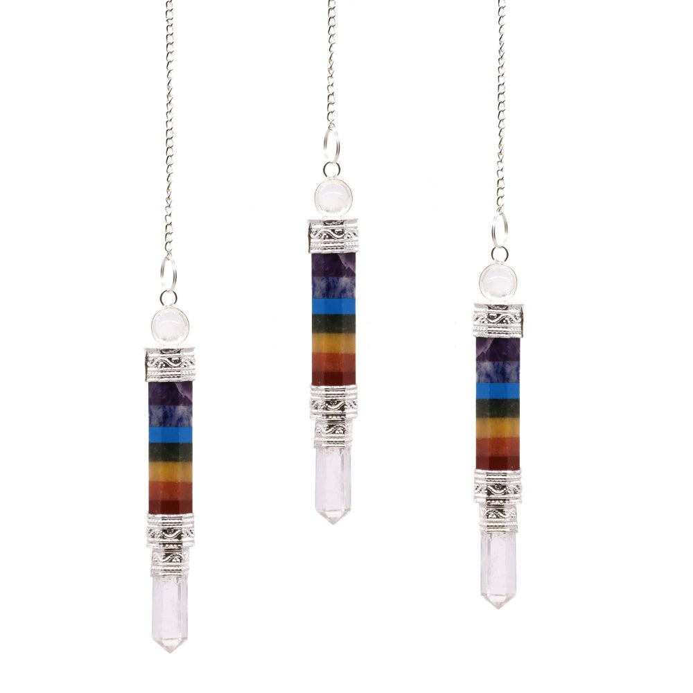 7 Chakra 3 Piece Joint Crystal Pendulum | Gemstone Dowsing Pendulum