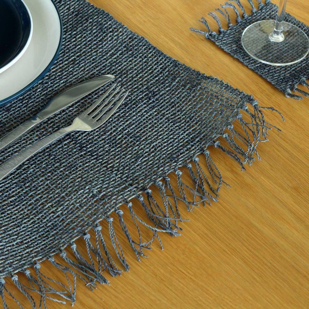Charcoal Seagrass Fringe Natural Placemat