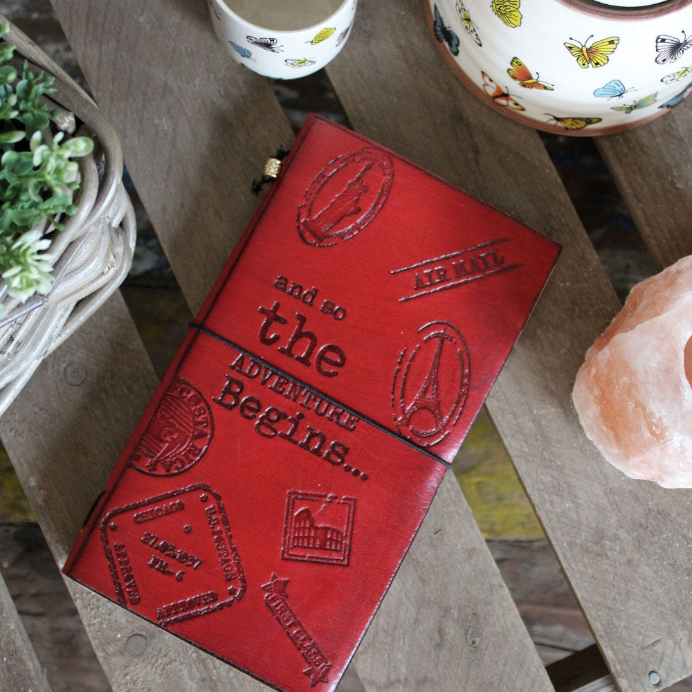 The Adventure Begins Red Handmade Leather Journal