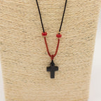 Black Agate Cross Cord Necklace Gemstone Pendant