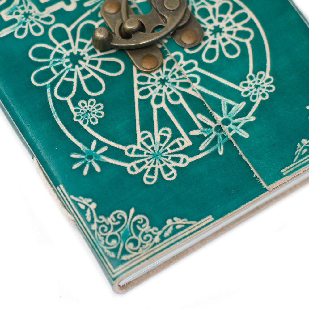 Peace Green Leather Notebook with Lock