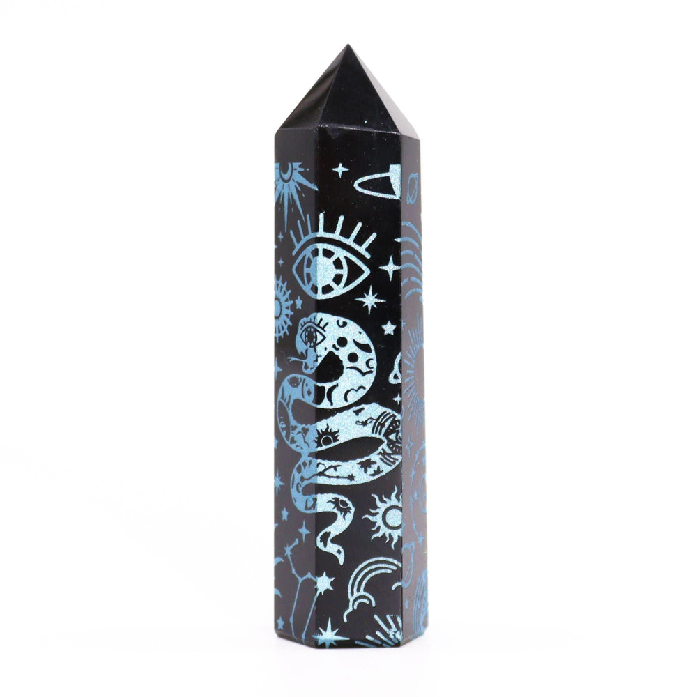 Mystic Story Sky Blue Black Obsidian Point