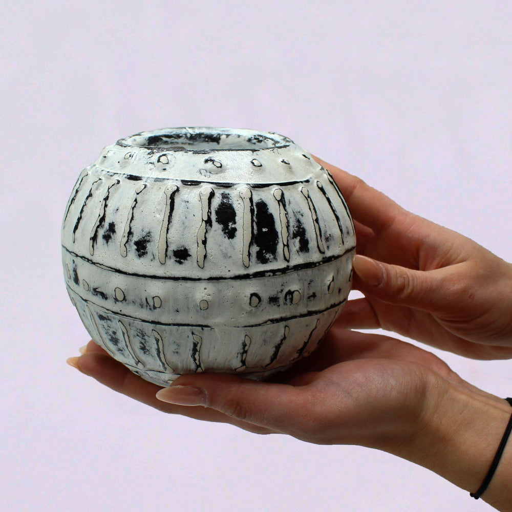 Cream Greek Bubble Clay Plant Pot  10cm