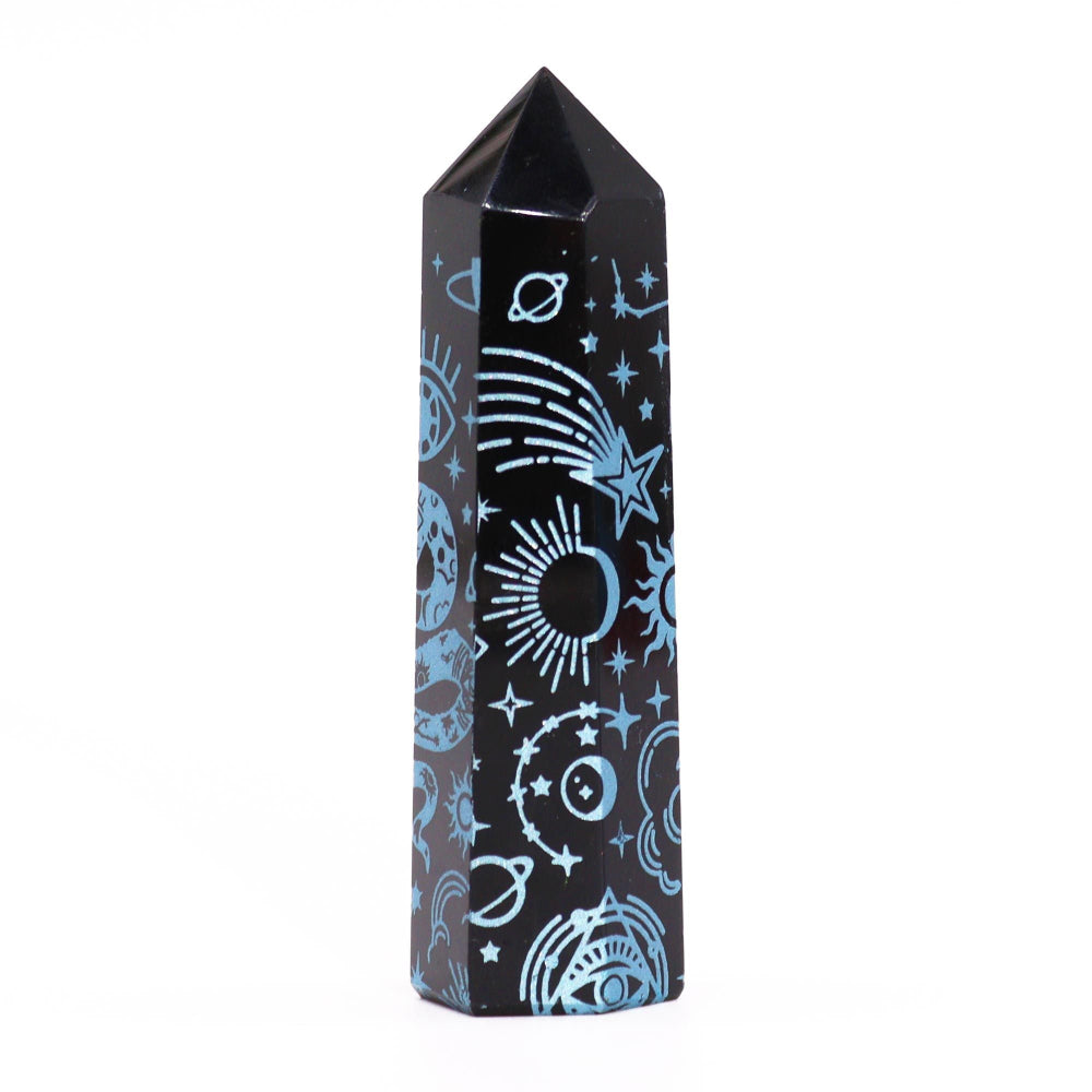 Mystic Story Sky Blue Black Obsidian Point