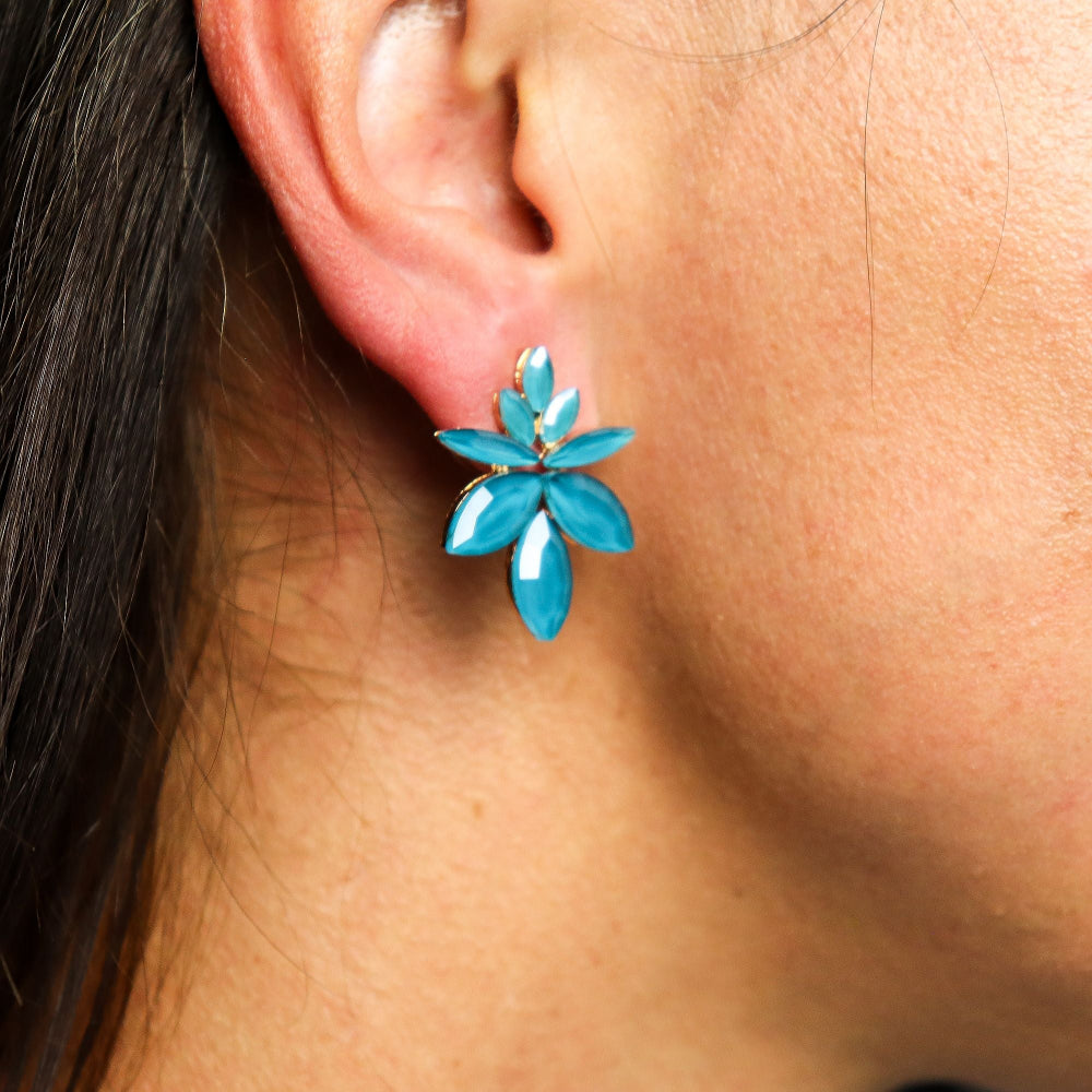 Teal Green Flower Vintage Glass Earrings