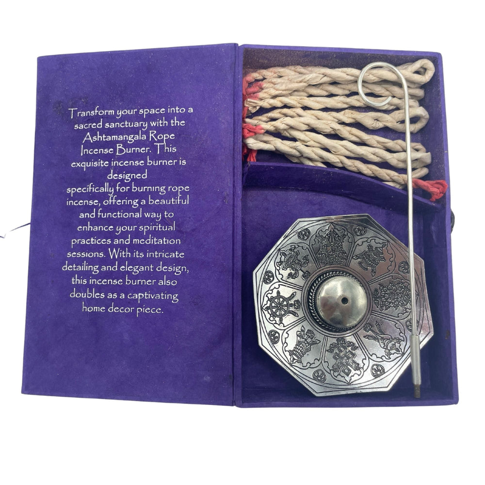 Astamangal Rope Incense & Silver Plated Holder Set | 10 Himalayan Ropes