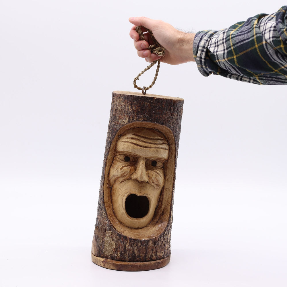 Grumpy Old Man Tree Trunk Face Bird House