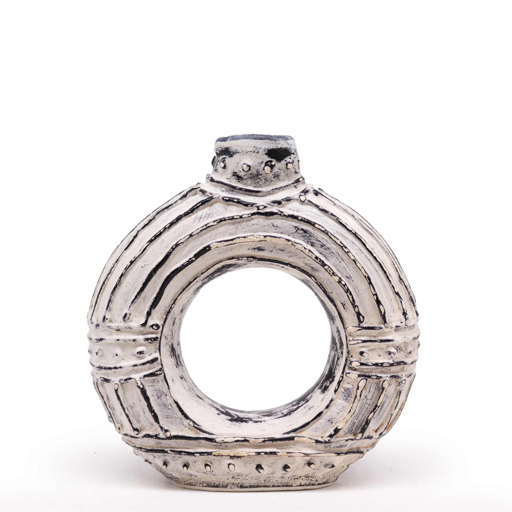 Cream Round Donut Shaped Vase 18cm