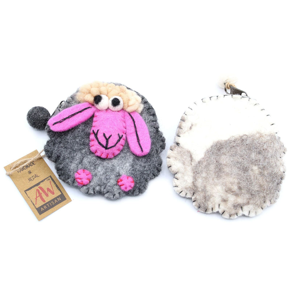 Happy Sheep Felt Zipper Pouch | Handmade Wool Pouch from Nepal