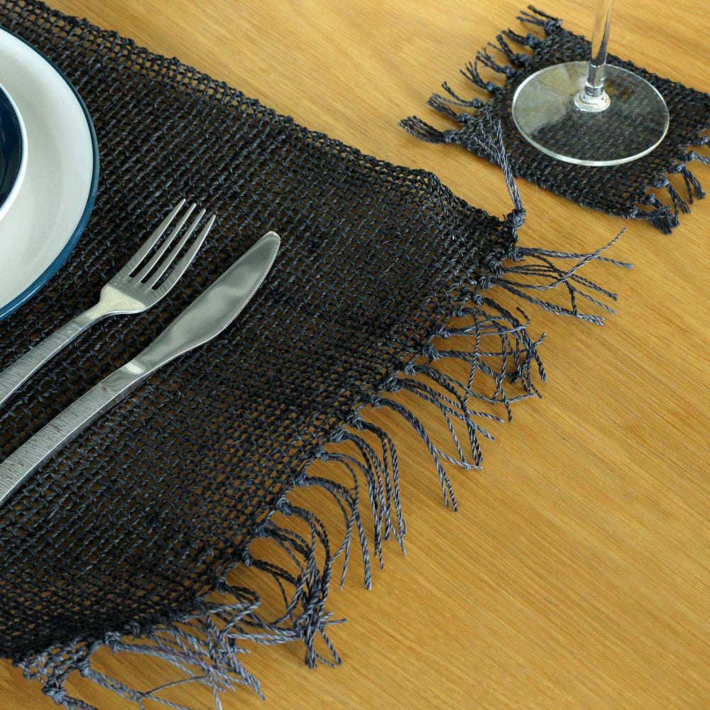 Black Seagrass Fringe Natural Placemat
