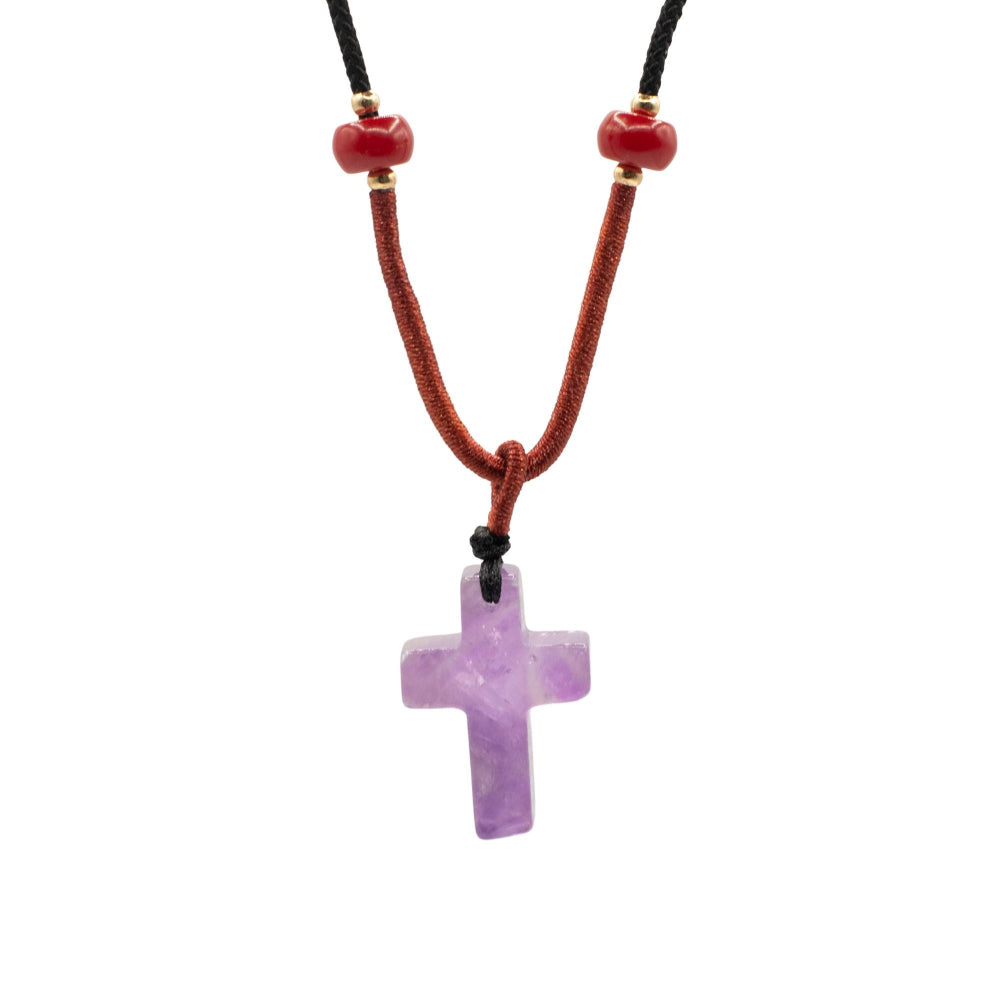 Amethyst Cross Cord Necklace Gemstone Pendant