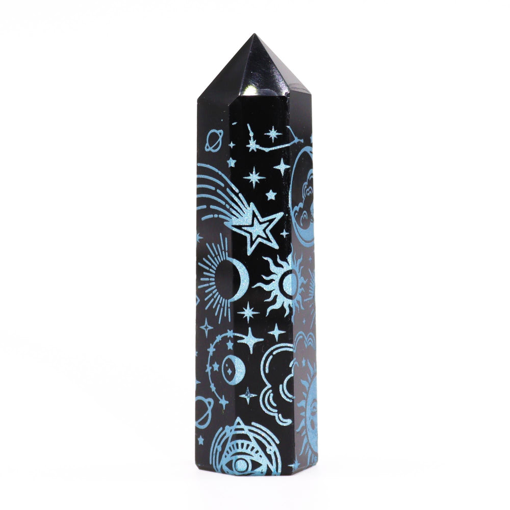 Mystic Story Sky Blue Black Obsidian Point