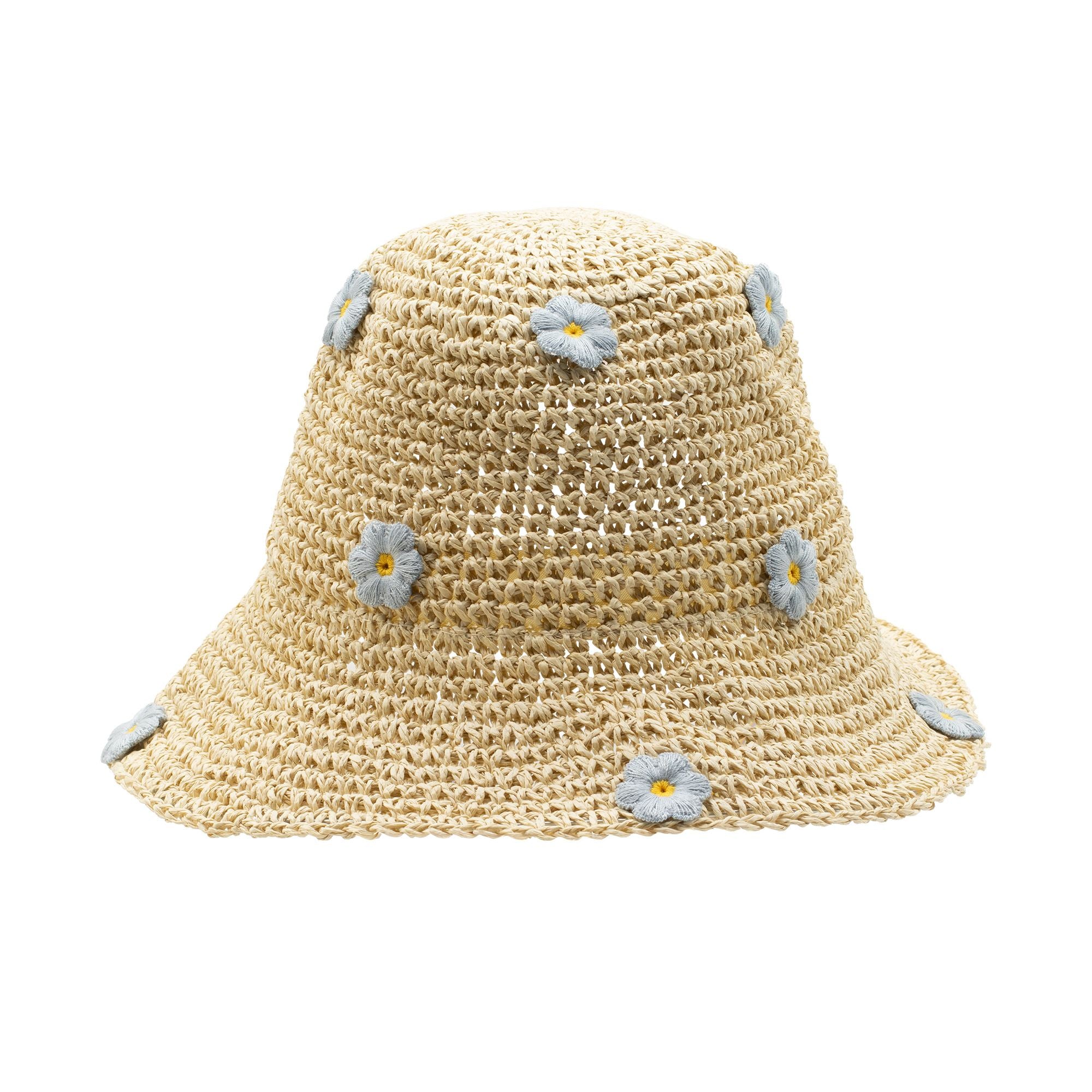 Nomad Sari Beige & Blue Flowers Floppy Straw Sun Hat