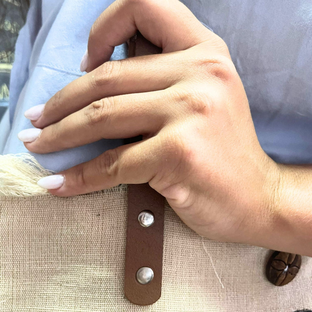 Flower of Life Natural Tote Bag Leather Handle