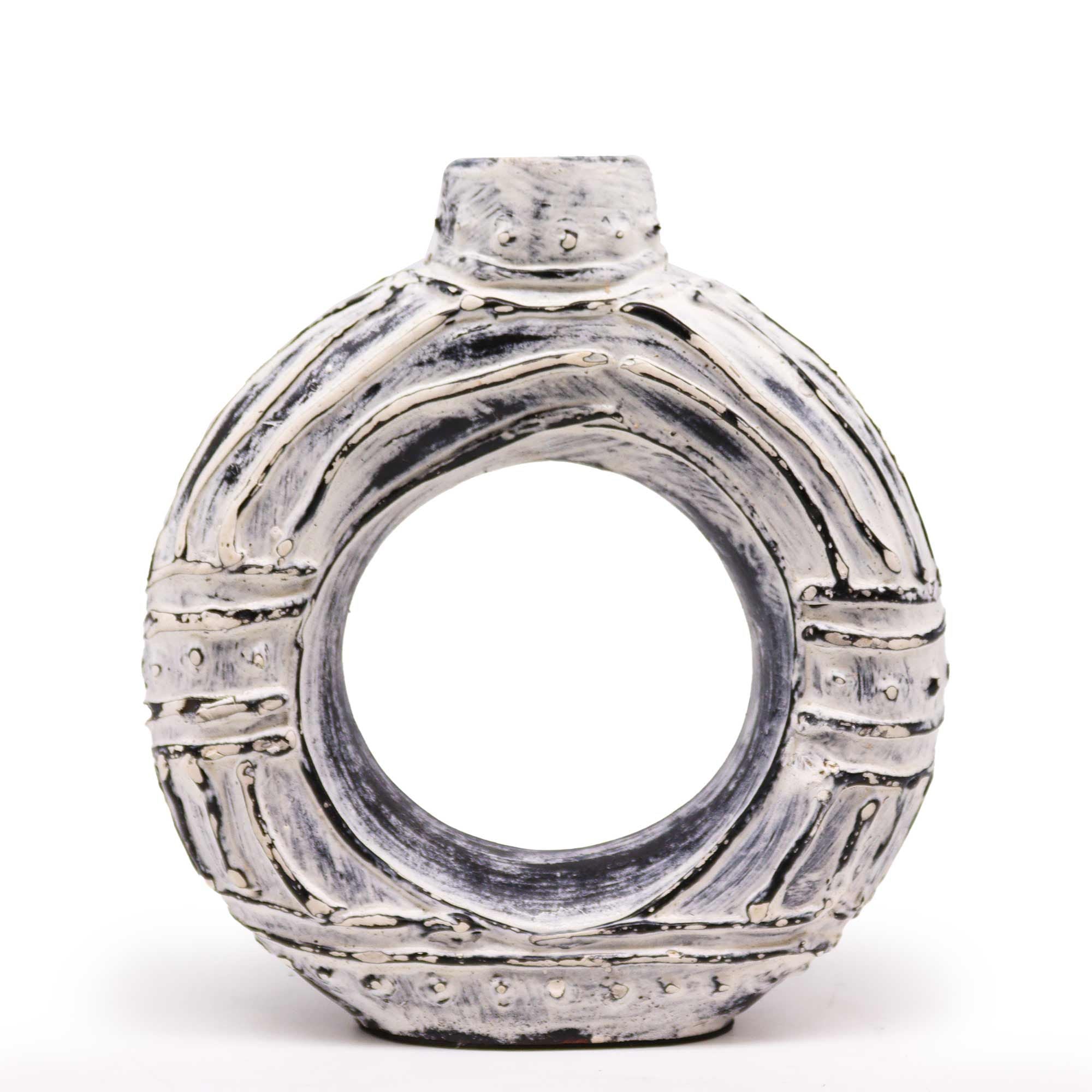 Cream Round Donut Shaped Vase 23cm