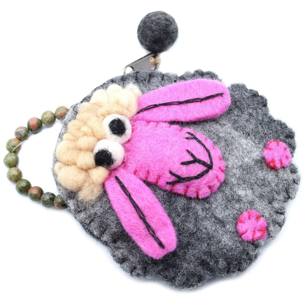 Happy Sheep Felt Zipper Pouch | Handmade Wool Pouch from Nepal
