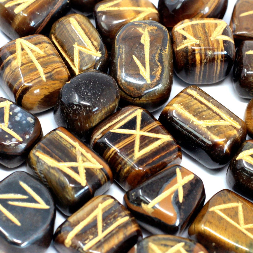 Tiger Eye Runes Stone Set in Pouch