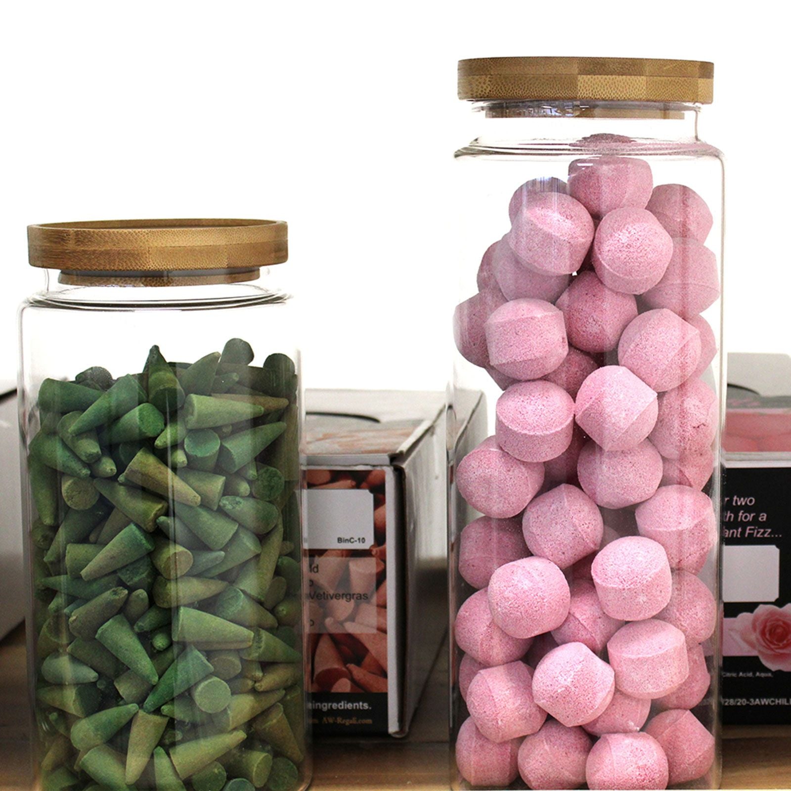 Cottage Bamboo Glass Jar  15cm