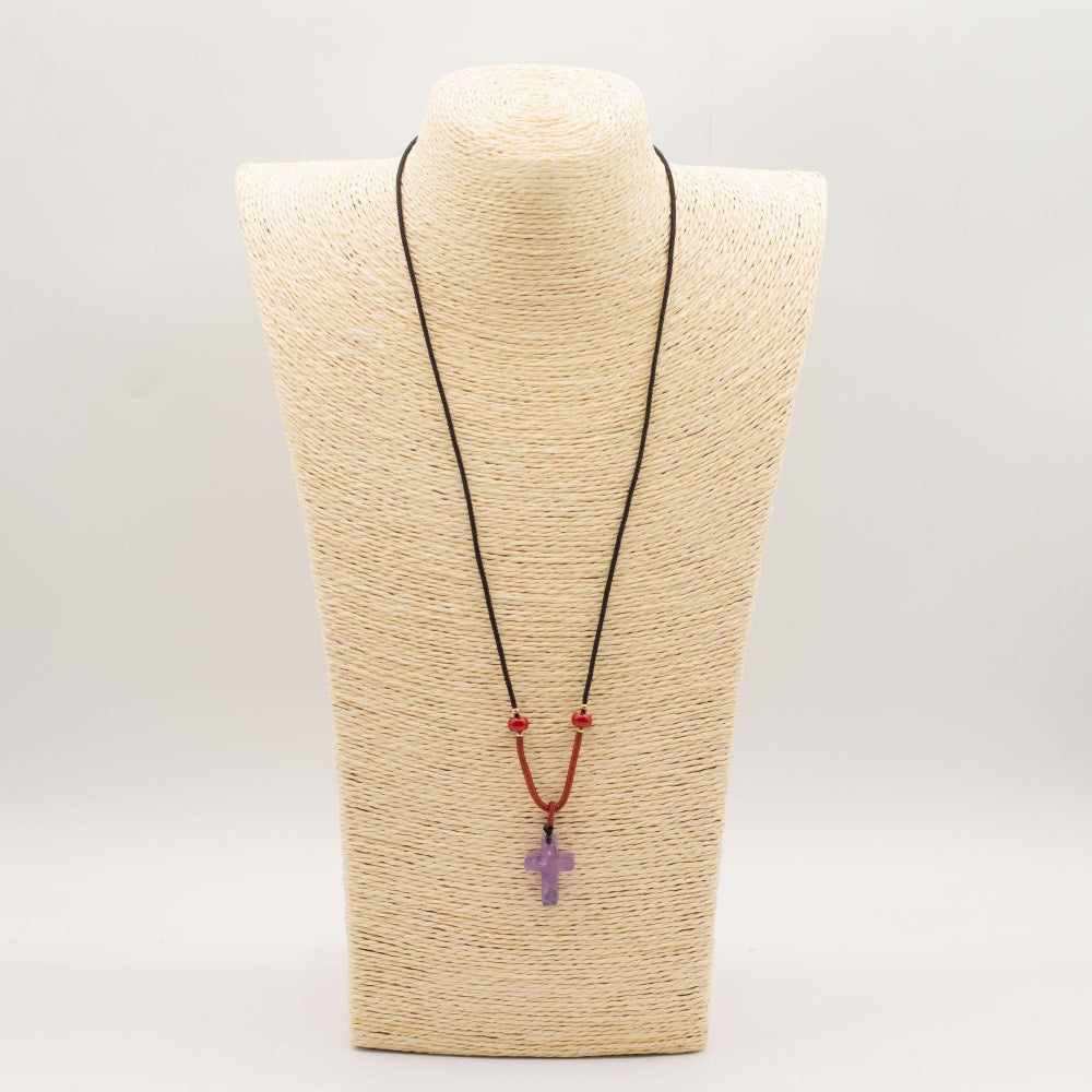 Amethyst Cross Cord Necklace Gemstone Pendant