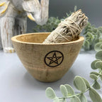Pentagram Wooden Smudge and Ritual Offerings Bowl  11x7cm