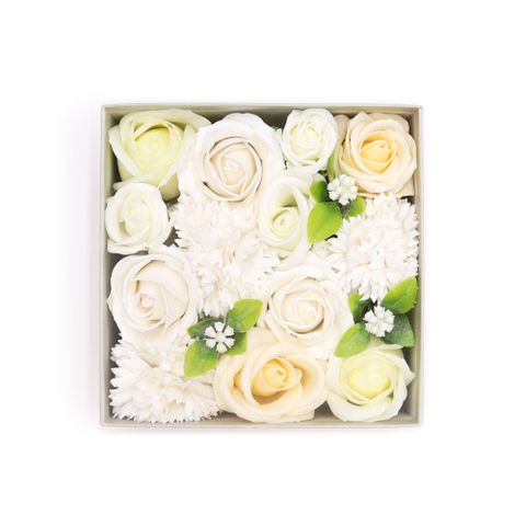 Wedding Blessings  White & Ivory Soap Flower Square Box