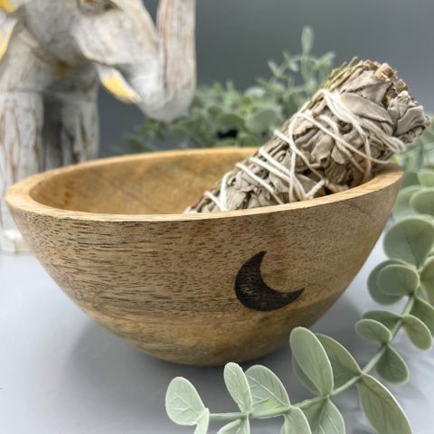 Three Moons Wooden Smudge and Ritual Offerings Bowl  13x7cm