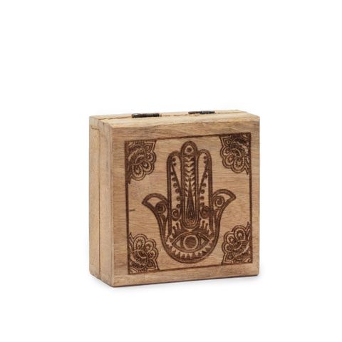 Hamsa Black Engraved Small Square Box