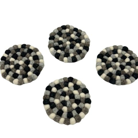 Multi Grey Felt Ball Round Coasters (set of 4)