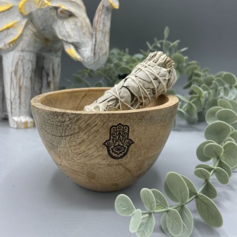 Hamsa Wooden Smudge and Ritual Offerings Bowl 11x7cm