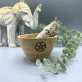 Pentagram Wooden Smudge and Ritual Offerings Bowl  11x7cm
