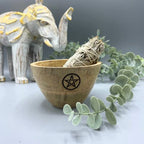 Pentagram Wooden Smudge and Ritual Offerings Bowl  11x7cm