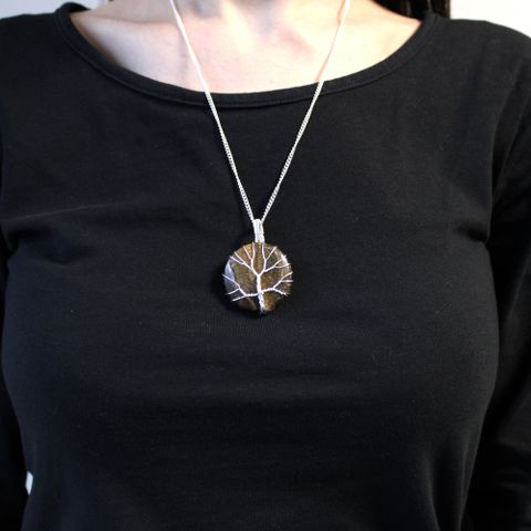 Tiger Eye Tree of Life Gemstone Necklace