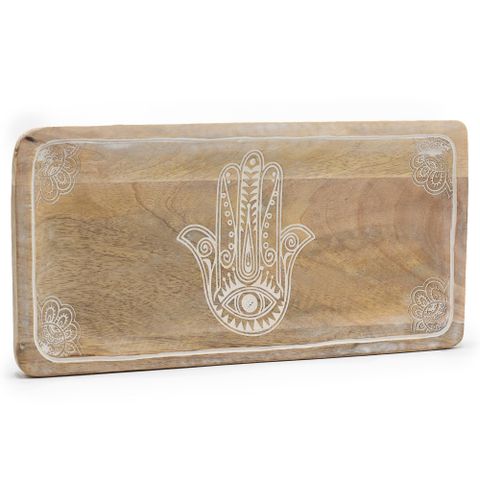Hamsa Design Whitewash Long Tray 30x15x2.5cm
