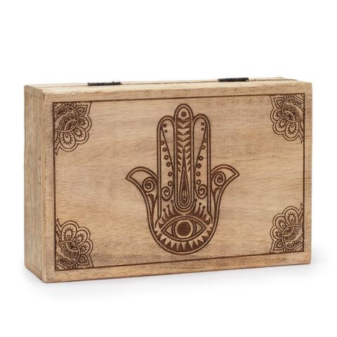Hamsa Black Engraved Big Rectangle Box 21.5x14x6.3cm