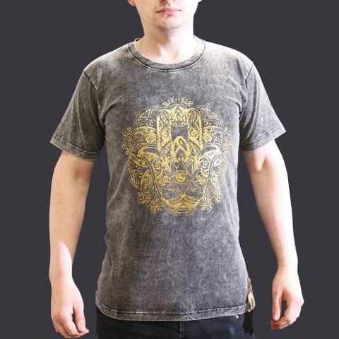 Hamsa Dark Grey Stone Washed T-Shirt Small