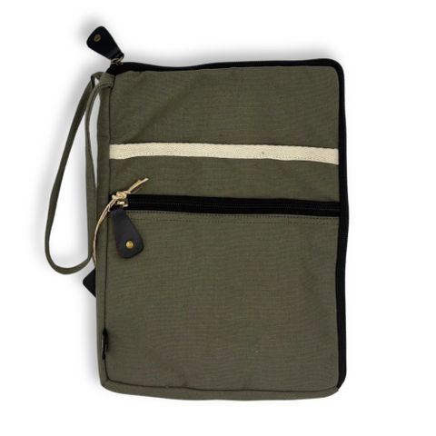 Olive Canvas Large Laptop Pouch 30x40cm